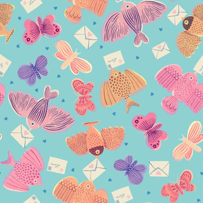 Love letters_ birds and butterflies-Blue
