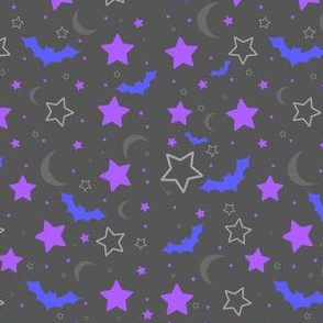Purple, Blue and Grey Bats, Moon and Stars Halloween Print