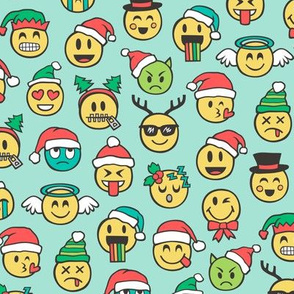 Christmas Holidays Smiley Emoticon Emoji Doodle on Mint Green Smaller 1,5 inch