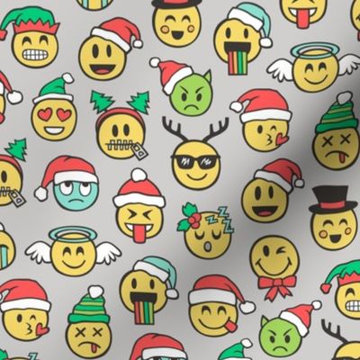 Christmas Holidays Smiley Emoticon Emoji Doodle on  Light Grey Smaller 1,5 inch
