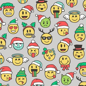 Christmas Holidays Smiley Emoticon Emoji Doodle on  Light Grey Smaller 1,5 inch