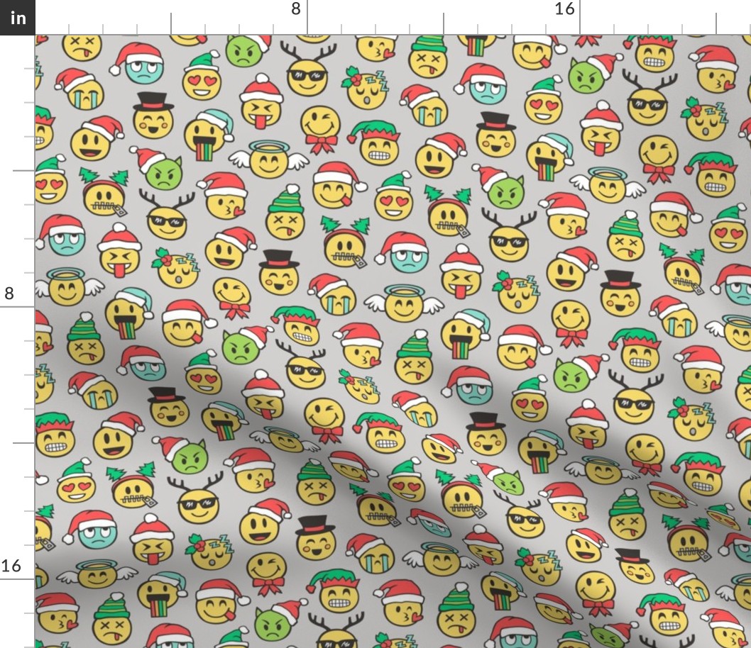 Christmas Holidays Smiley Emoticon Emoji Doodle on  Light Grey Smaller 1,5 inch
