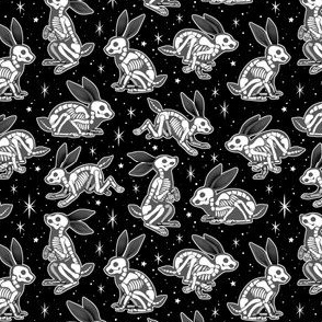  Rabbit Skeletons Gray on Black 1/2 Size