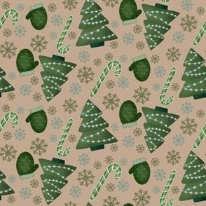 Christmas Trees, Candy Canes, Mittens on Green // 8x8