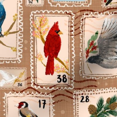 Winter Holiday Bird Postage Stamps // Christmas Cards + Letters // © ZirkusDesign Snail Mail Cardinal Blue Jay Penguin Owl Falcon Mistletoe Poinsettia Pine Holly Berries Dove