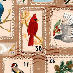 Winter Holiday Bird Postage Stamps // Christmas Cards + Letters // © ZirkusDesign Snail Mail Cardinal Blue Jay Penguin Owl Falcon Mistletoe Poinsettia Pine Holly Berries Dove