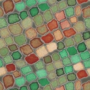 Watercolor mosaic brown green