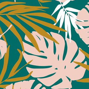 Urban Jungle - Boho Tropical Teal Blush Pink Multi Large Scale