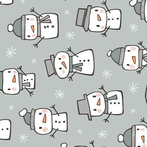 Winter Christmas Snowman & Snowflakes in Grey Rotated