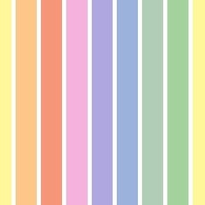 Bright pastel rainbow and white stripes - vertical - small