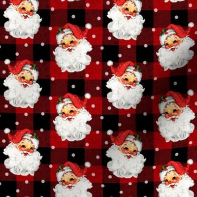 Jolly Retro Santa on Red Plaid - extra small scale