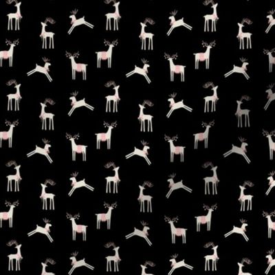Christmas Holiday Scandi  Reindeer  in Neutral and Pink on Black - 3/4 inch
