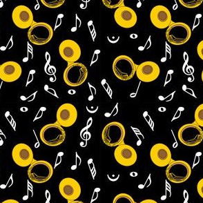 Tuba White Notes Black Background