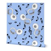 White Tuba Blue Background