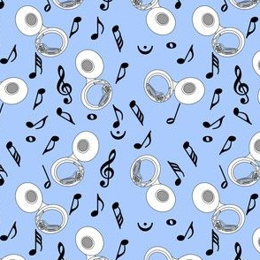 White Tuba Blue Background