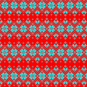 Wellspring - Star Alatyr - Ethno Ukrainian Traditional Pattern - Slavic Symbol - 2 Smaller - Lazure Blue White on Scarlet Red