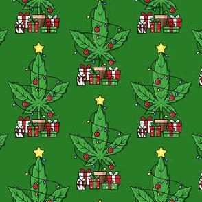 Cannabis Leaf Xmas Tress on Green