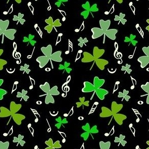 Shamrocks Music Notes Black Background