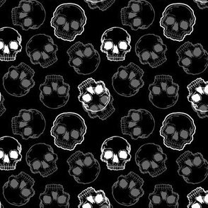 Grey and White Skulls on Black small scale