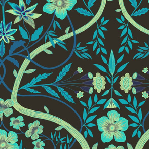 Climbing florals - green and blue - large
