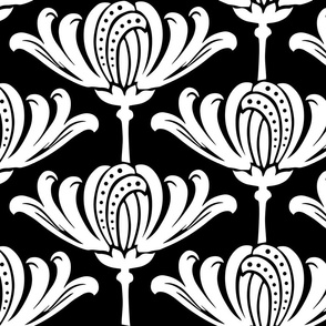 Art Deco Stylized Floral White on Black-large scale