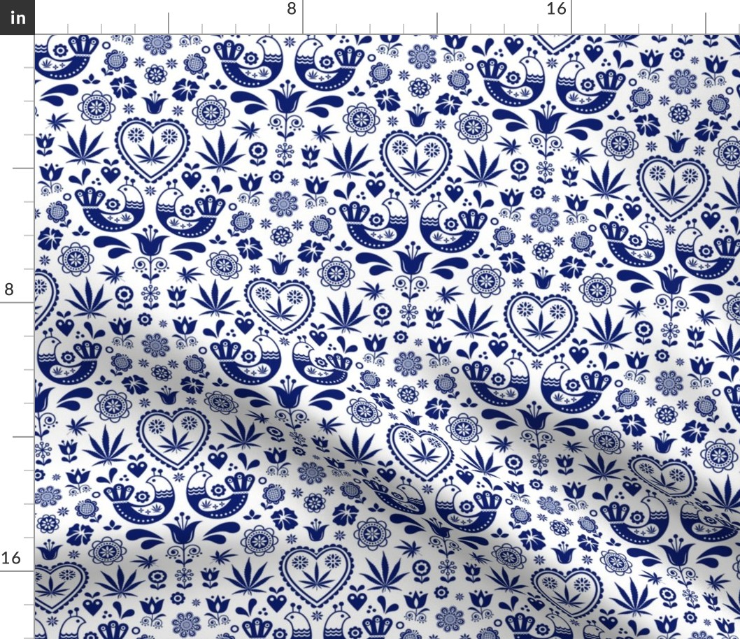 Cannabis folk blue on white