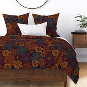 Large-Scale Burgundy, Rust, Mustard, Teal Floral