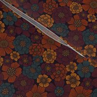 Small-Scale Burgundy, Rust, Mustard & Teal Floral