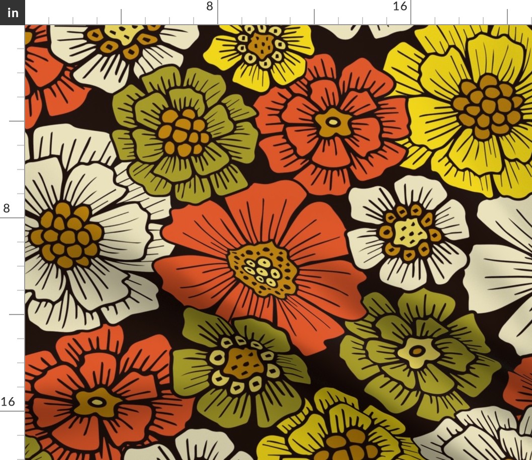 Large-Scale Retro 1960s 1970s Floral Pattern