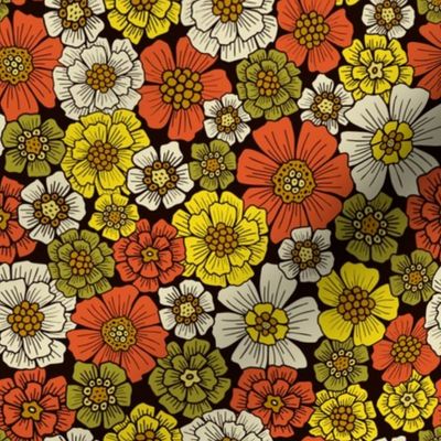 Small-Scale Retro 1960s 1970s Floral Pattern
