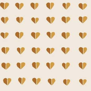 valentines day fabric split hearts in brown and mustard