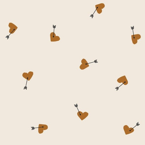 Valentines Day fabric golden brown hearts cupids arrow