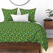 Small-Scale Teal, Green & Yellow Bright Floral Pattern