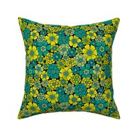 Small-Scale Teal, Green & Yellow Bright Floral Pattern