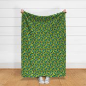 Small-Scale Teal, Green & Yellow Bright Floral Pattern