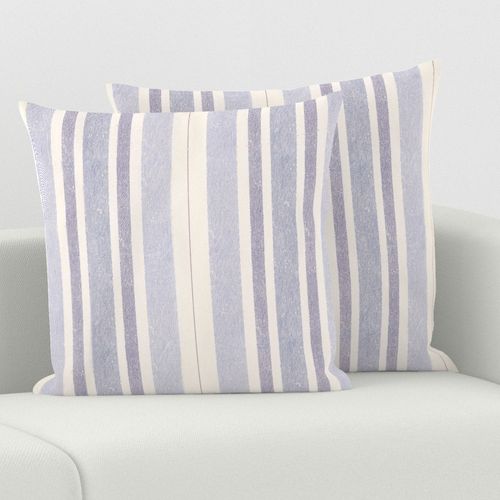 French country ticking stripe Écru Large  cornflower blue lilac cream