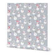 Snowmen on grey - small