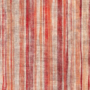 Coral Red and Neutral Beige Rustic Canvas Textured Stripe - medium