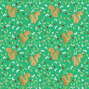 Mistletoe and Squirrels on Green - Tiny