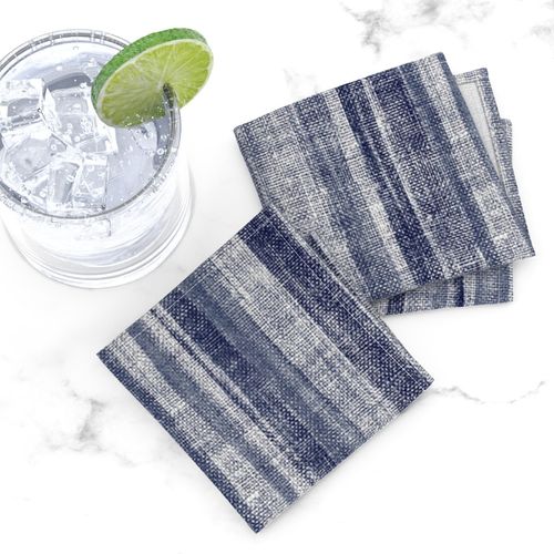 Rustic Canvas Textured Stripes in Blue Grey and Navy - large