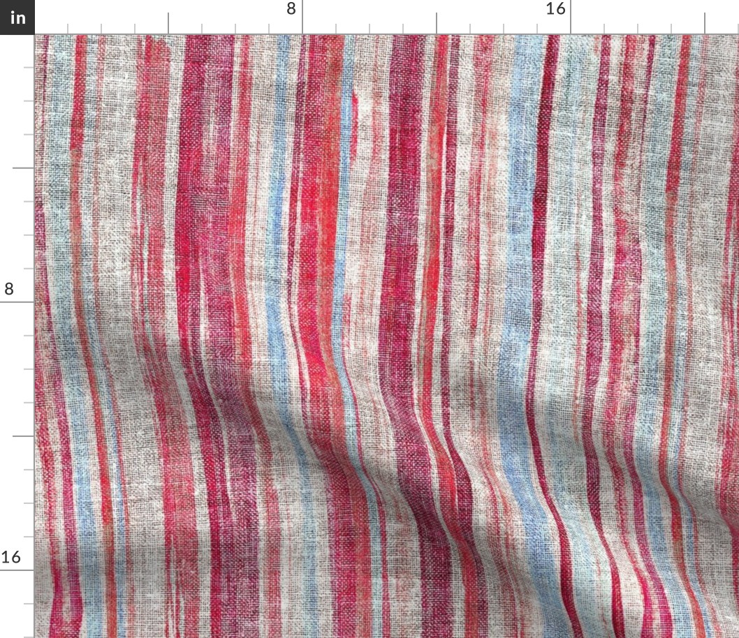 Shabby Chic Rustic Stripes in Deep Pink Fabric | Spoonflower