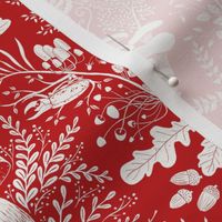 Mushroom forest damask wallpaper Red