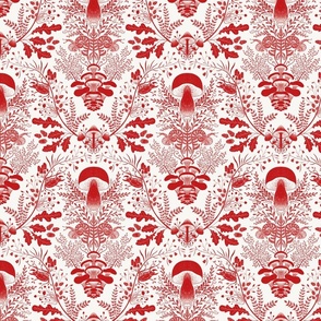 Mushroom forest damask wallpaper inverted  Red 