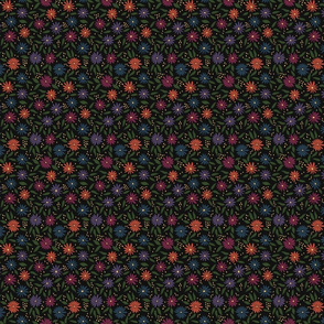 Colorful ditsy daisies dark background small scale 