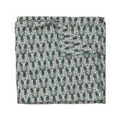 Mystic Forest Rabbits in deep woods, pink green blue with gray