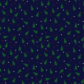 Christmas Trees and Stars with White Dots Simple Repeat on Navy