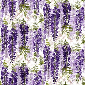 Wisteria on Trellis - small scale - purple vines, climbing plants, purple flowers, modern floral 
