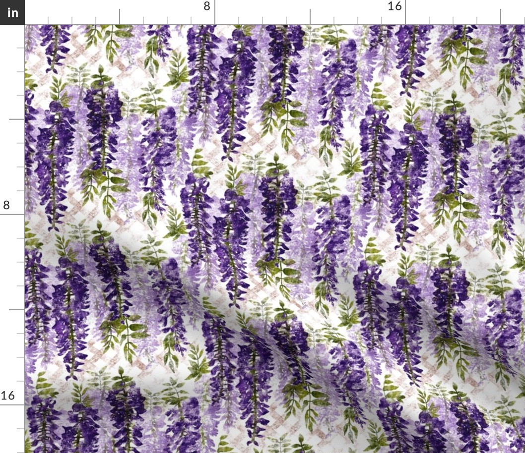 Wisteria on Trellis - small scale - purple vines, climbing plants, purple flowers, modern floral 