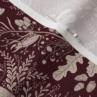 Mushroom forest damask wallpaper burgundy 