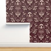 Mushroom forest damask wallpaper burgundy 